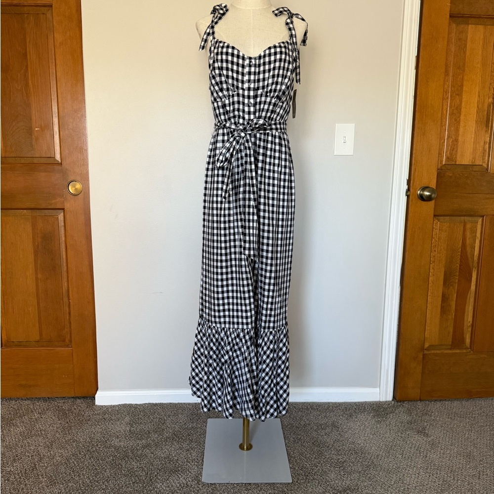 J. Crew Black and White Gingham Midi Dress